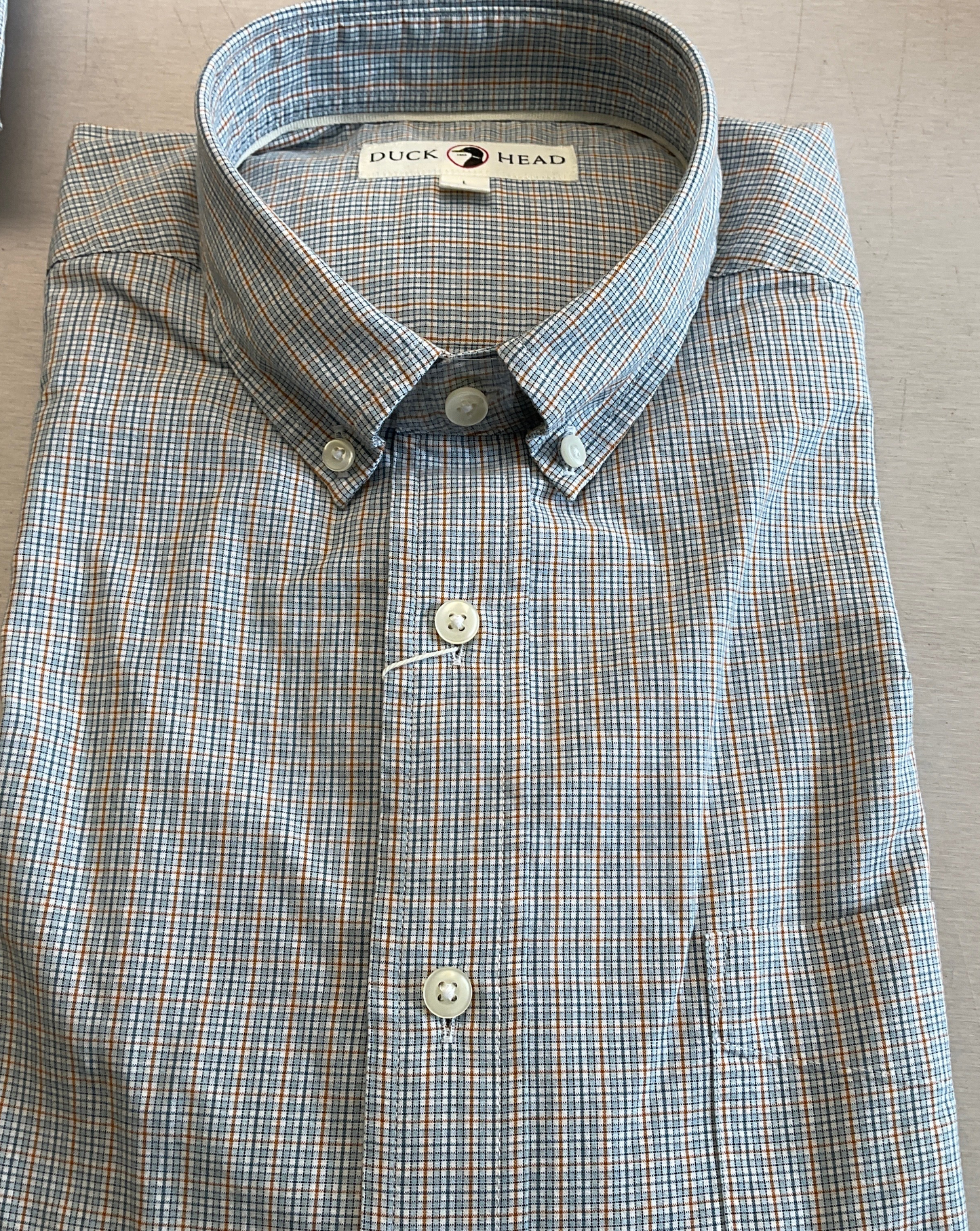Duck Head Long Sleeve Button Down Pale Blue Plaid