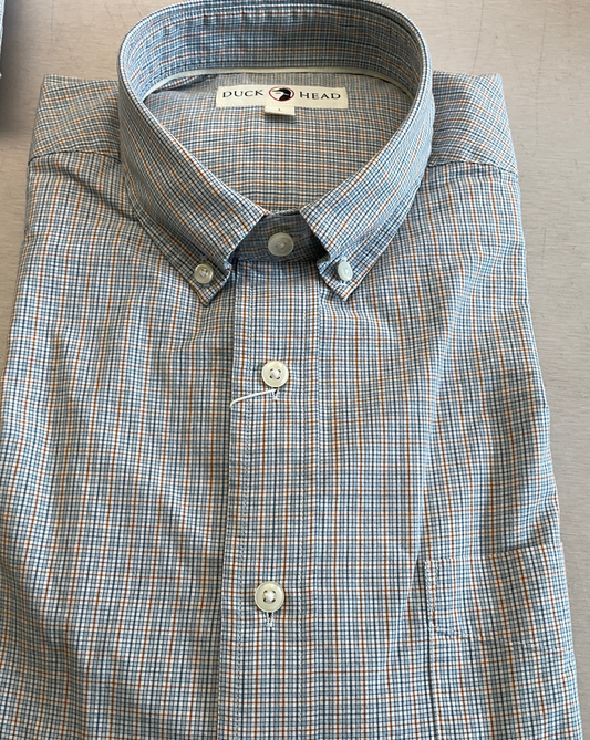 Duck Head Long Sleeve Button Down Pale Blue Plaid