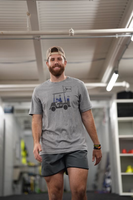 Travis Mathew Golf Cart Tee with John’s signature-Grey