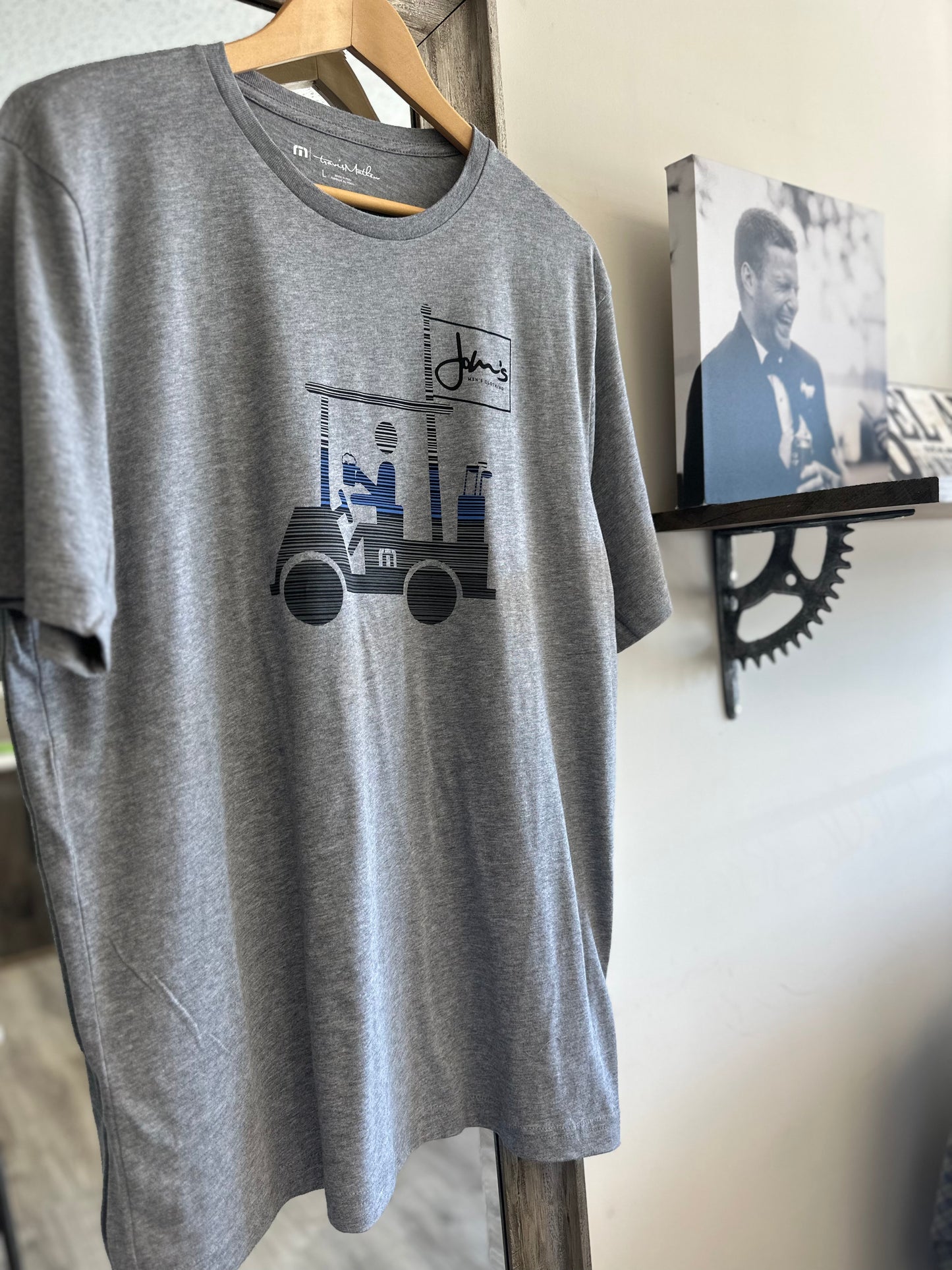 Travis Mathew Golf Cart Tee with John’s signature-Grey