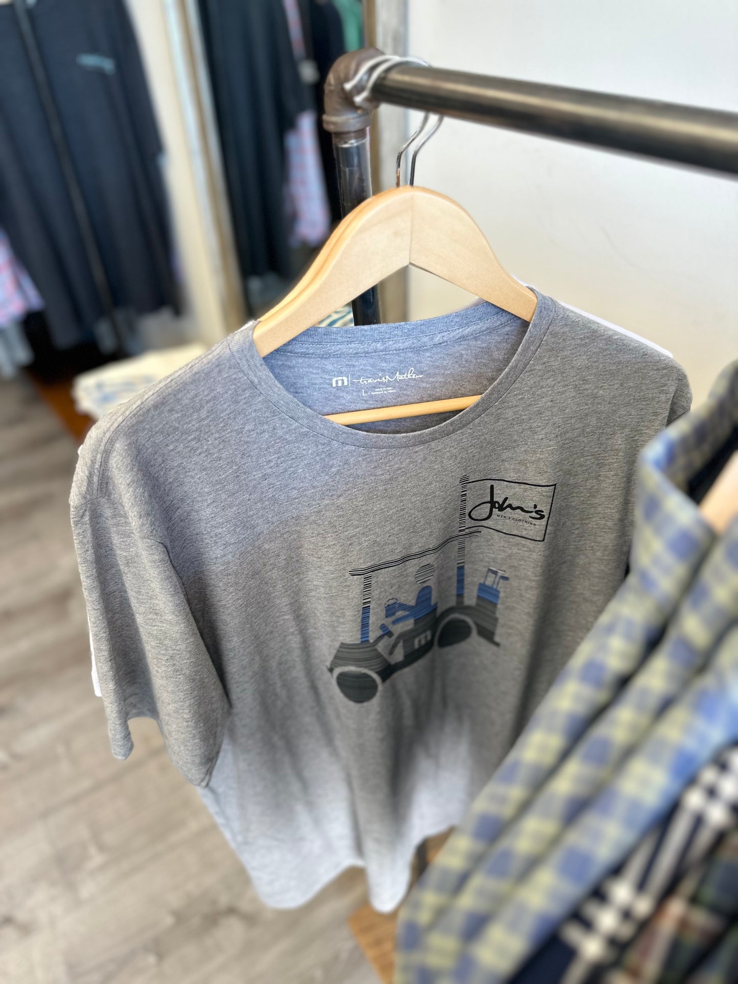 Travis Mathew Golf Cart Tee with John’s signature-Grey