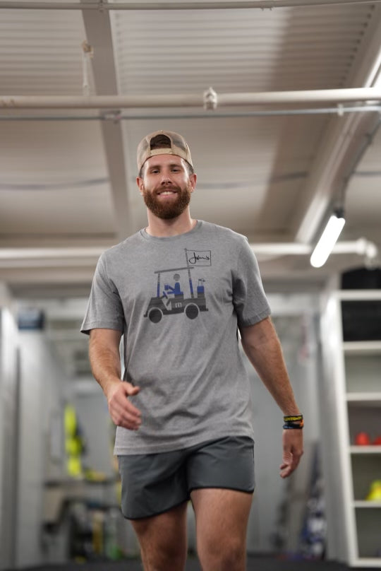 Travis Mathew Golf Cart Tee with John’s signature-Grey
