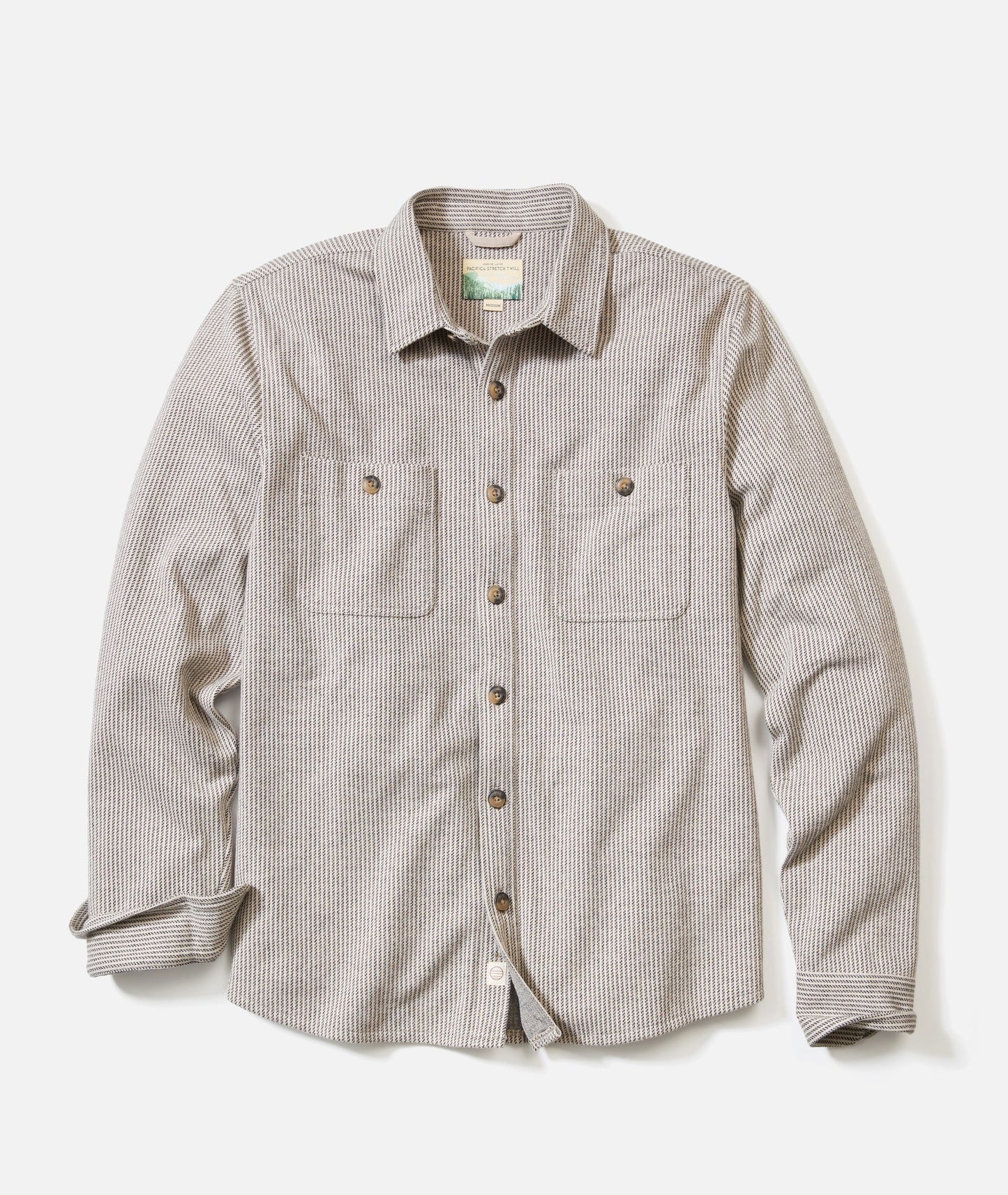Marine Layer Pacifica Stretch Twill Overshirt-Grey stripe