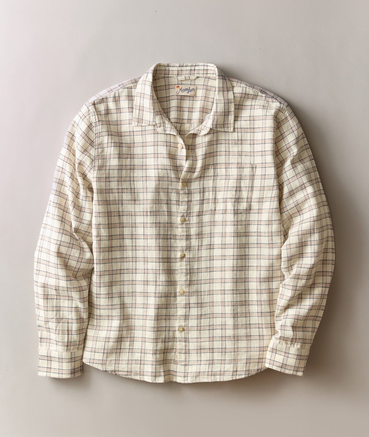 Marine Layer Stretch Selvage Long Sleeve Shirt-white Navy check