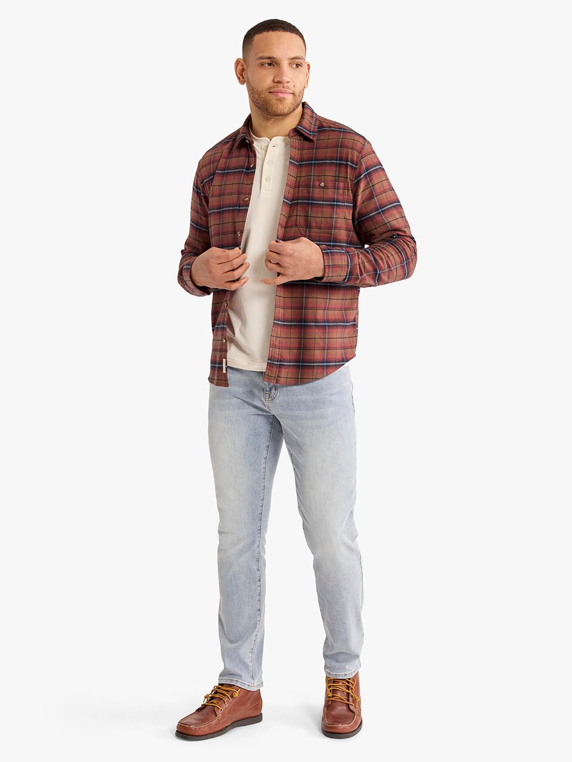 Fair Harbor Seaside Lightweight Flannel Shirt- Burgundy Plaid