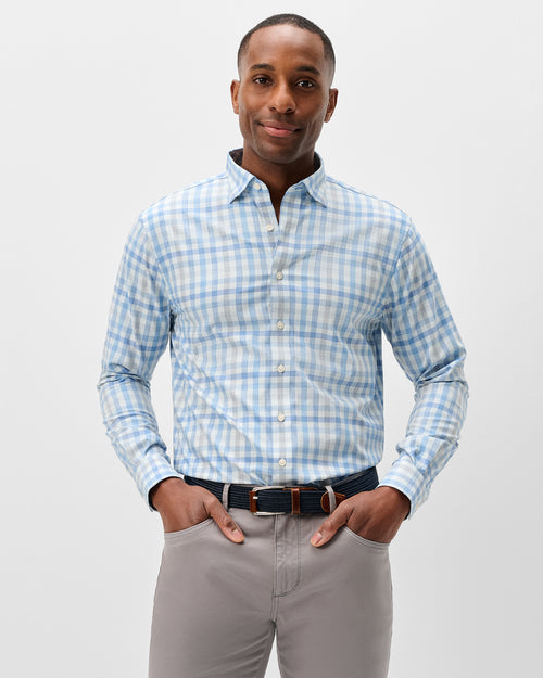 Johnnie O Everyday Performance Button Down Shirt - Cay Exploded Gingham- Malibu