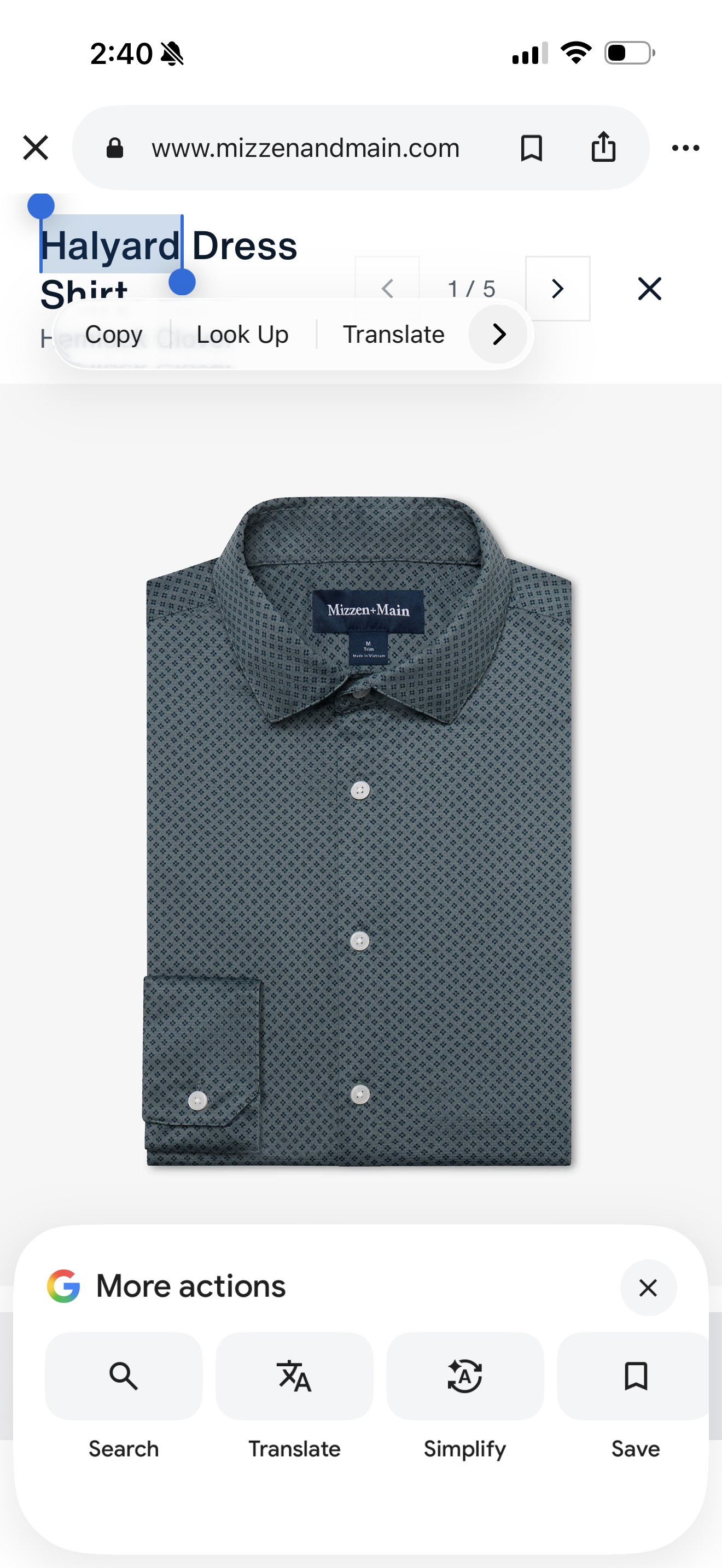 Mizzen & Main -Haylard Dress Shirt Hemlock Clover