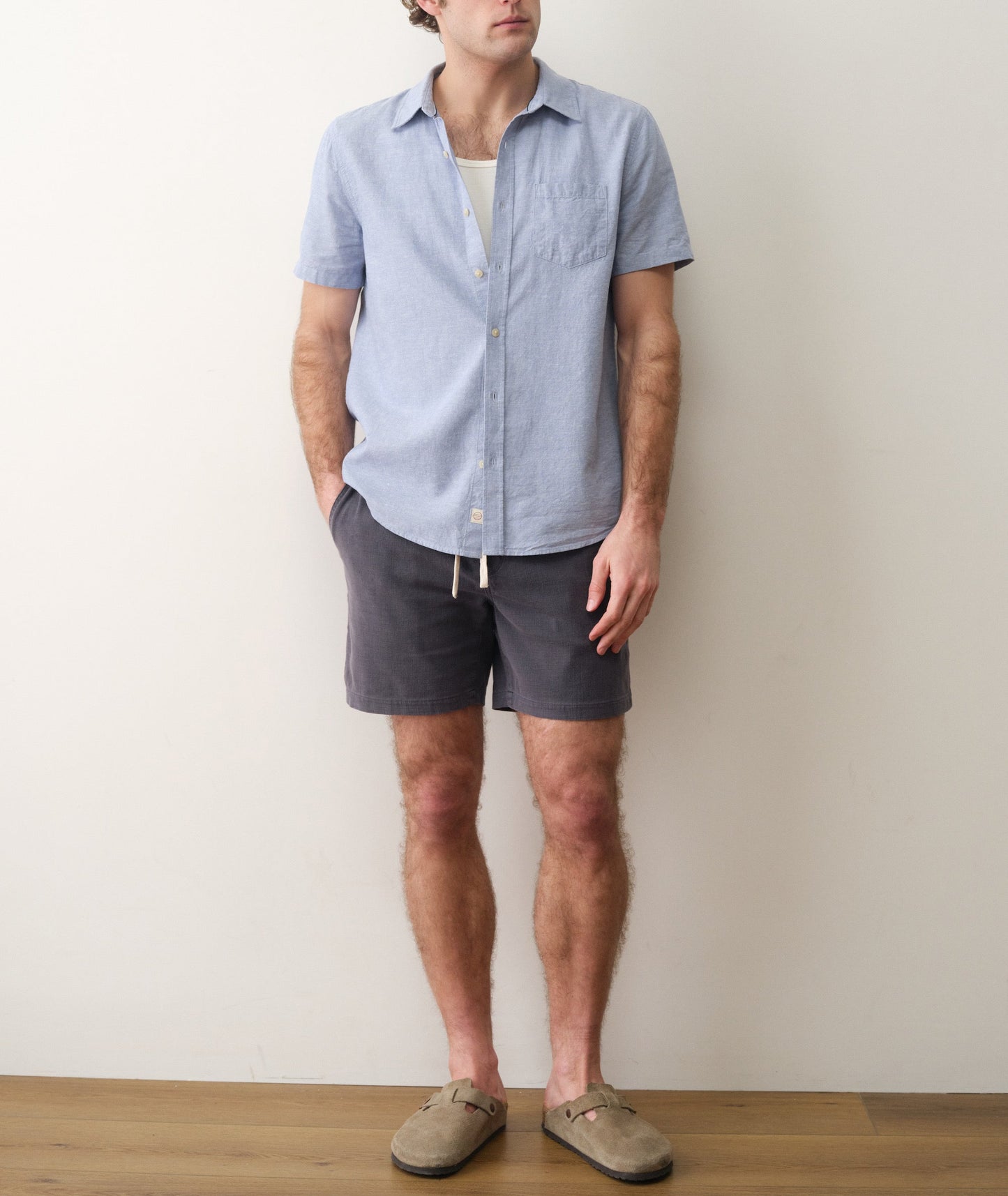 Marine Layer Better-Than-Linen Short Sleeve Shirt- Chambray