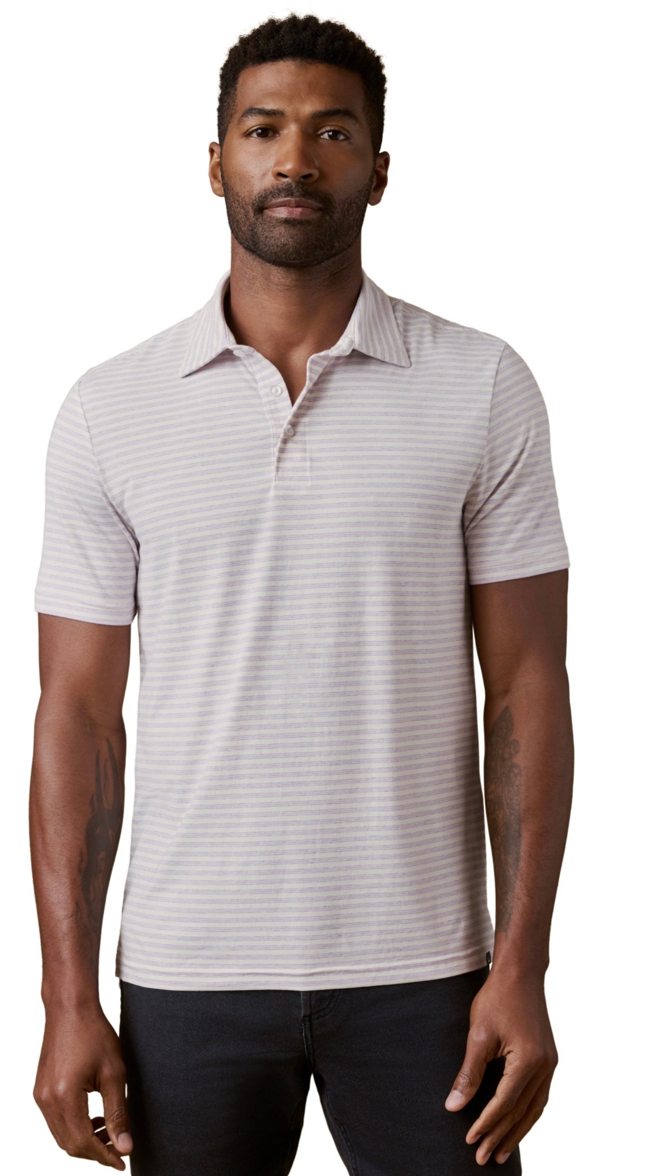 Faherty SS Movement Polo -Lavendar Beach stripe