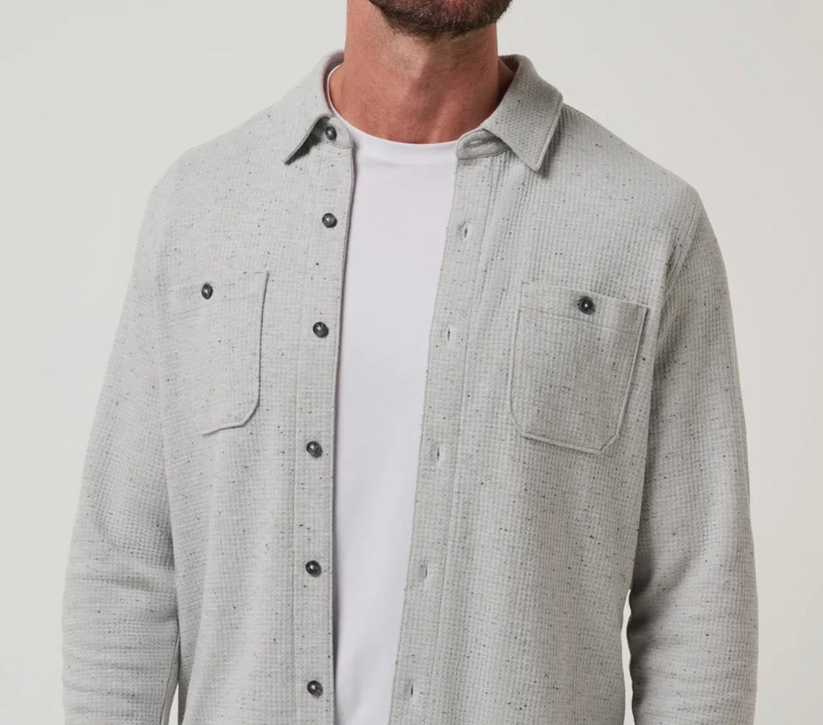 Travis Mathew Cloud Waffle Button Up Heather Light Grey