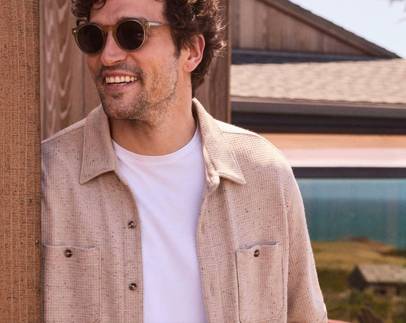 Travis Mathew Cloud Waffle Button Up Oxford Tan