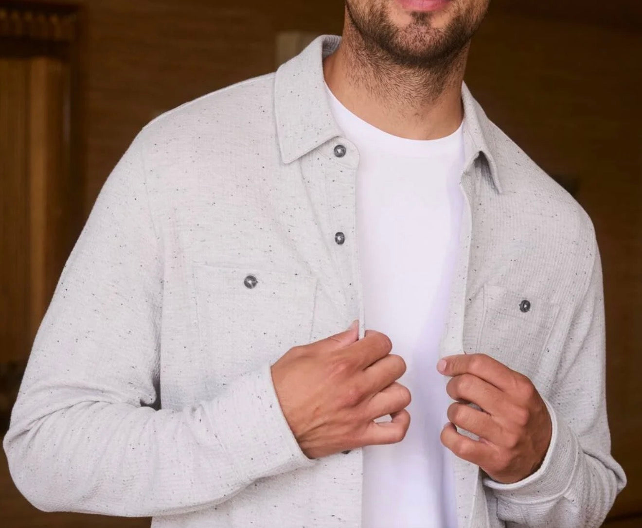 Travis Mathew Cloud Waffle Button Up Heather Light Grey