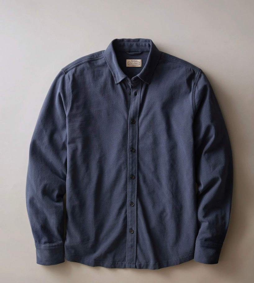 Marine Layer Luxe Jersey Button Up Shirt Navy