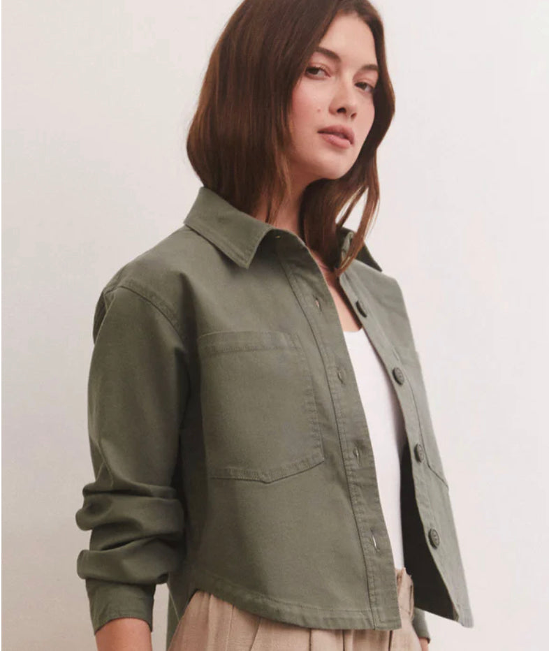 Z Supply All Day Cropped Twill Jacket Evergreen