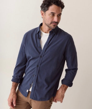 Marine Layer Luxe Jersey Button Up Shirt Navy