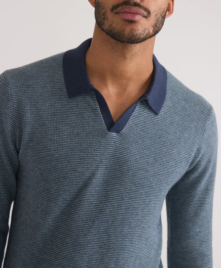 Marine Layer Liam Sweater Polo Navy/Topaz