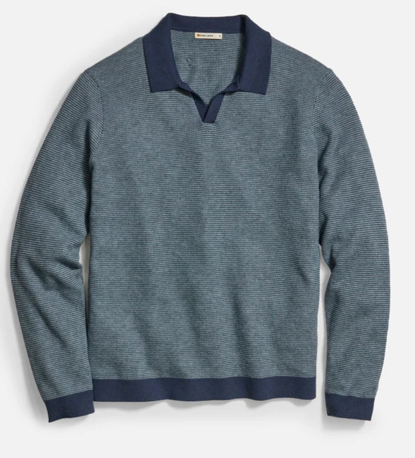 Marine Layer Liam Sweater Polo Navy/Topaz