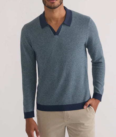 Marine Layer Liam Sweater Polo Navy/Topaz