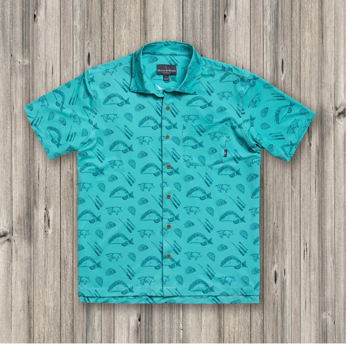 Beach and Barn Surf N Turf Sport Shirt Aquamaina