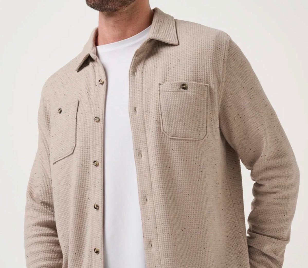 Travis Mathew Cloud Waffle Button Up Oxford Tan
