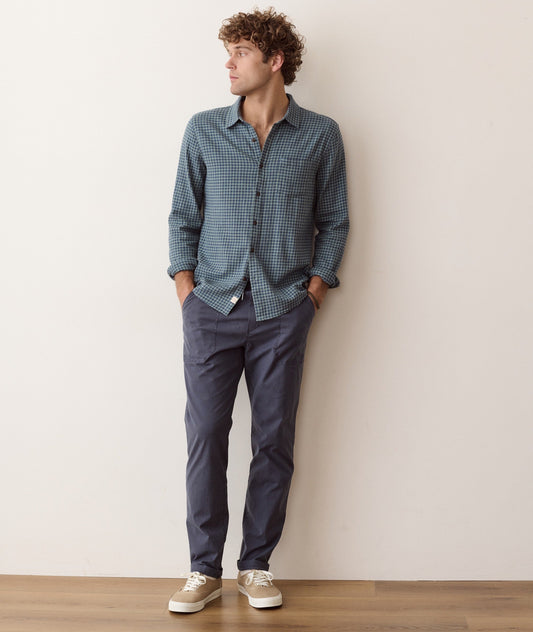 Marine Layer Stretch Selvage Long Sleeve Shirt-Green Navy Gingham