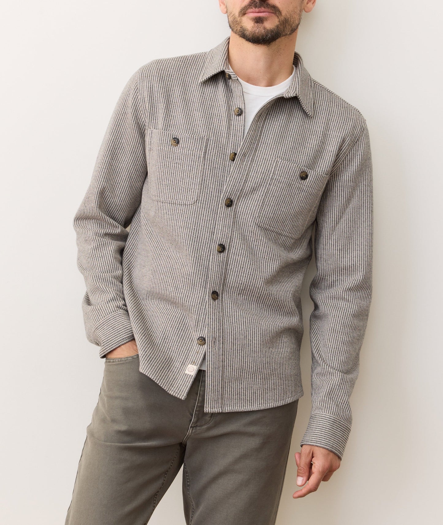 Marine Layer Pacifica Stretch Twill Overshirt-Grey stripe