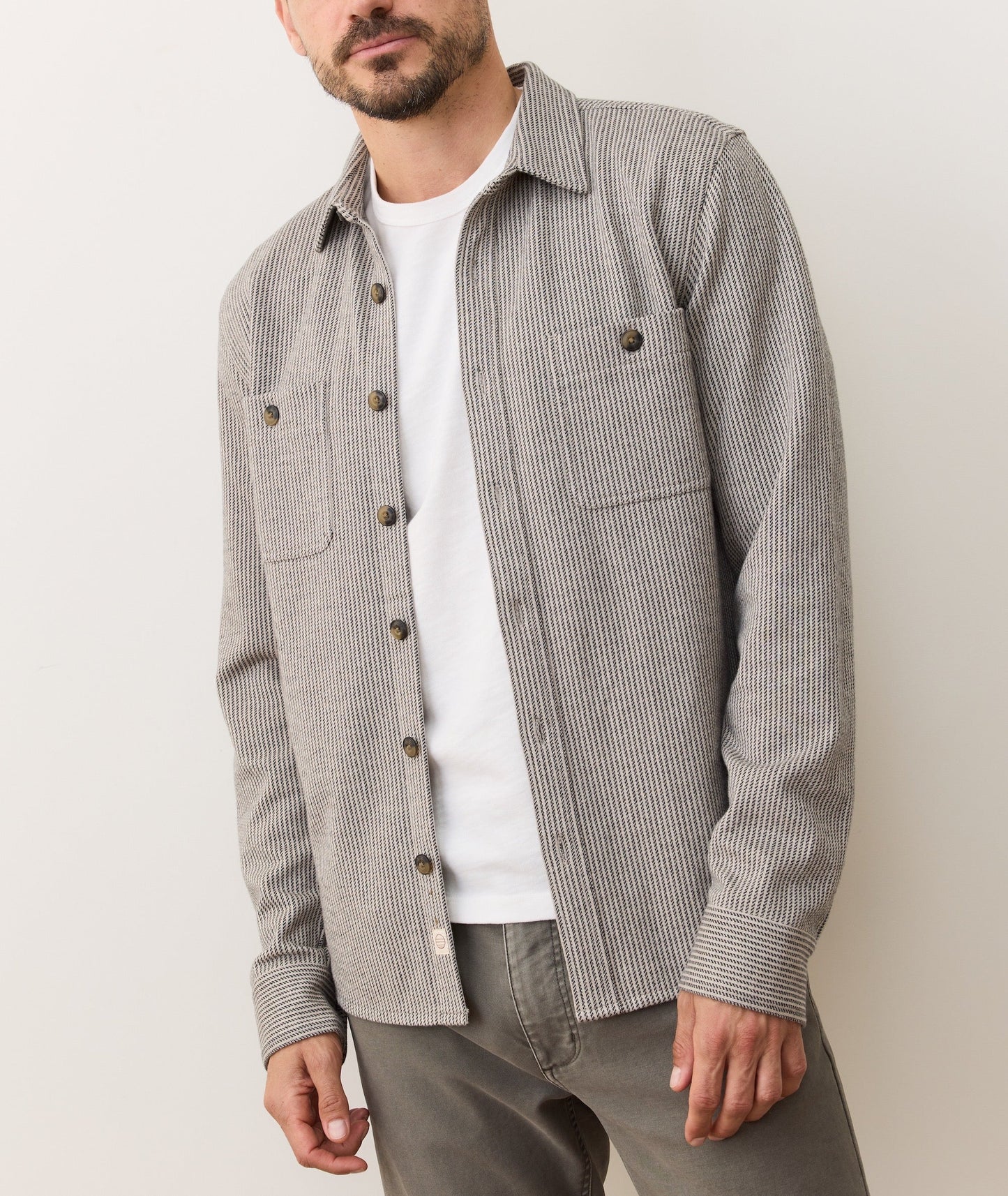 Marine Layer Pacifica Stretch Twill Overshirt-Grey stripe