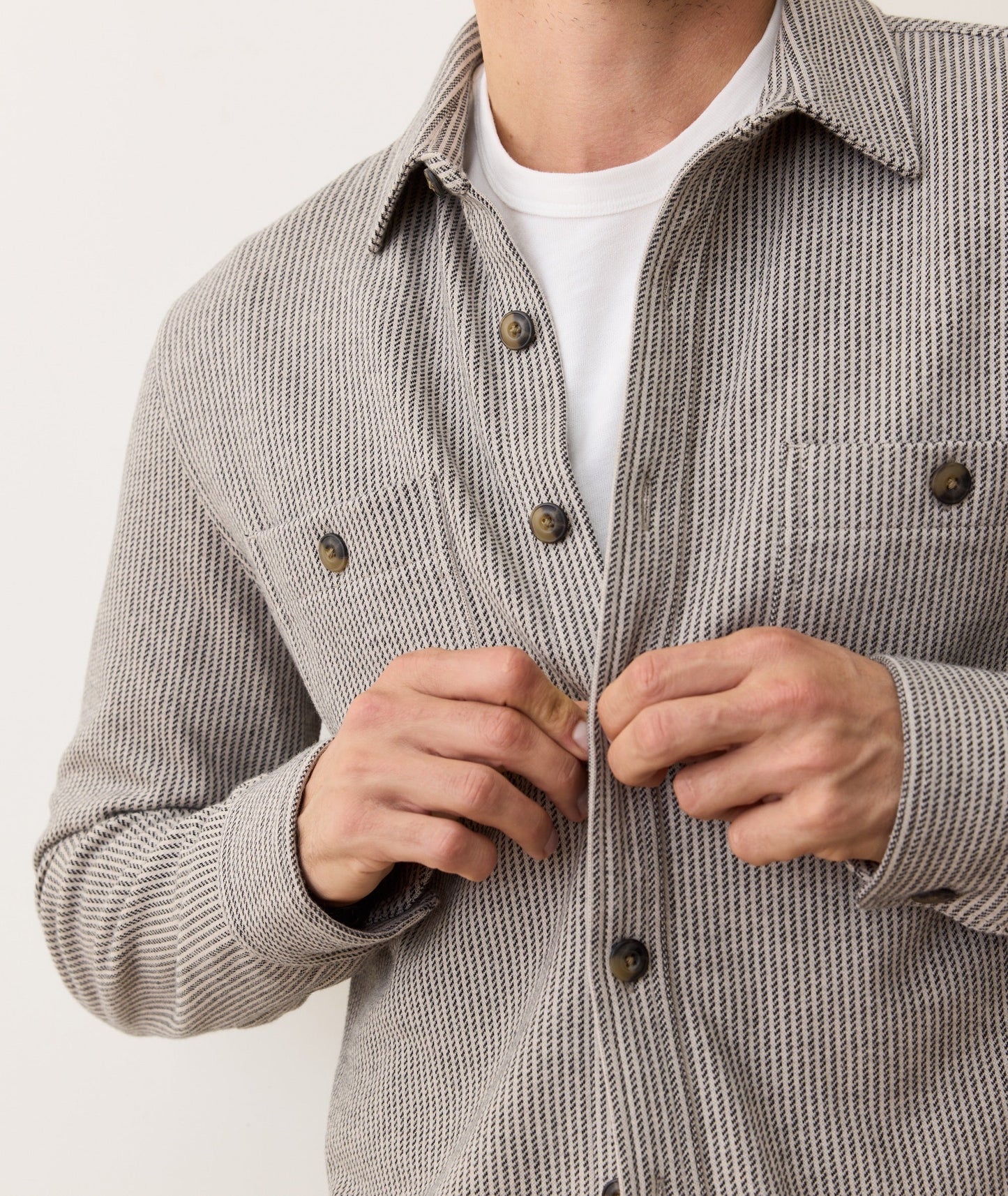 Marine Layer Pacifica Stretch Twill Overshirt-Grey stripe