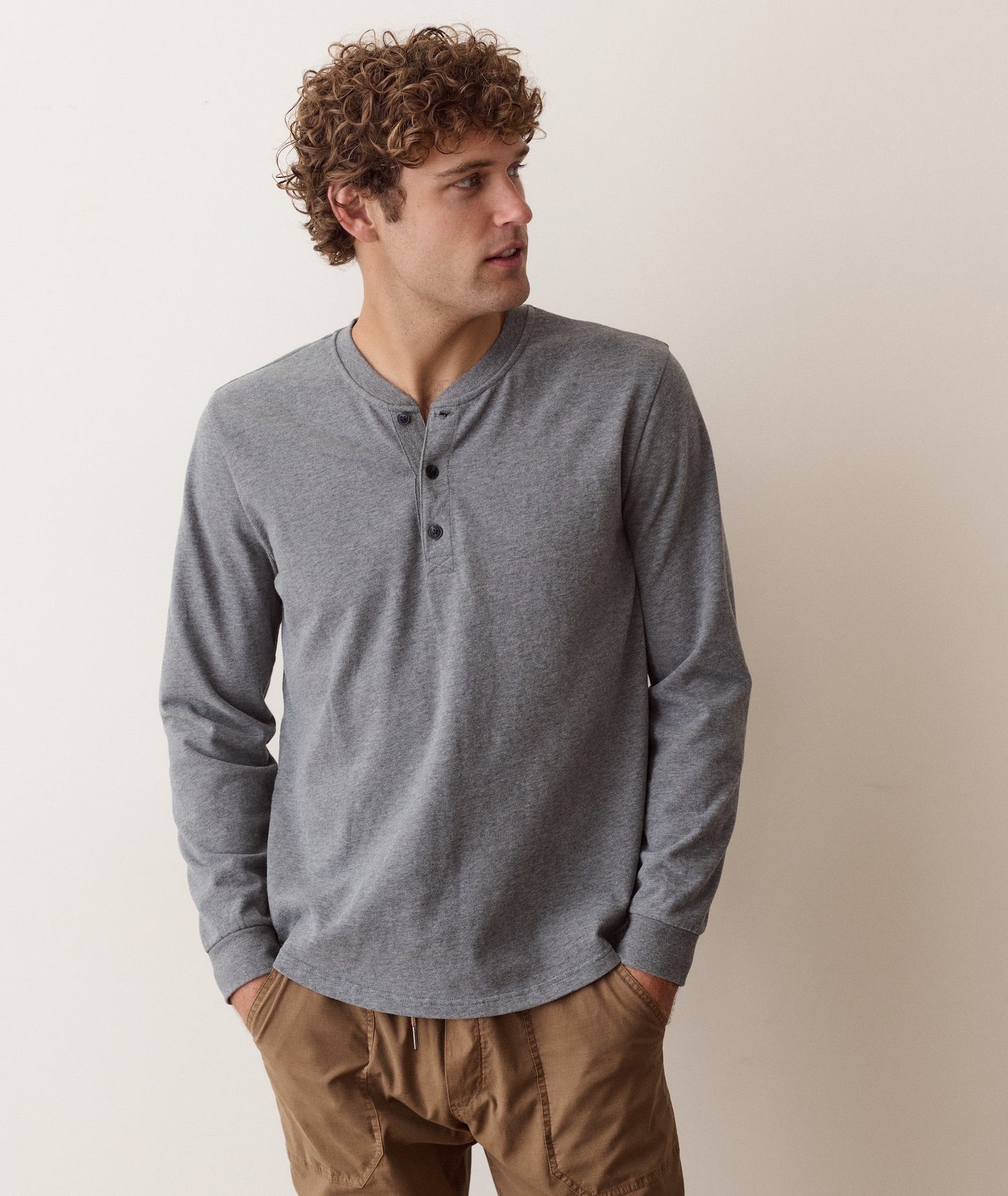 Marine Layer Luxe Jersey Henley- Grey