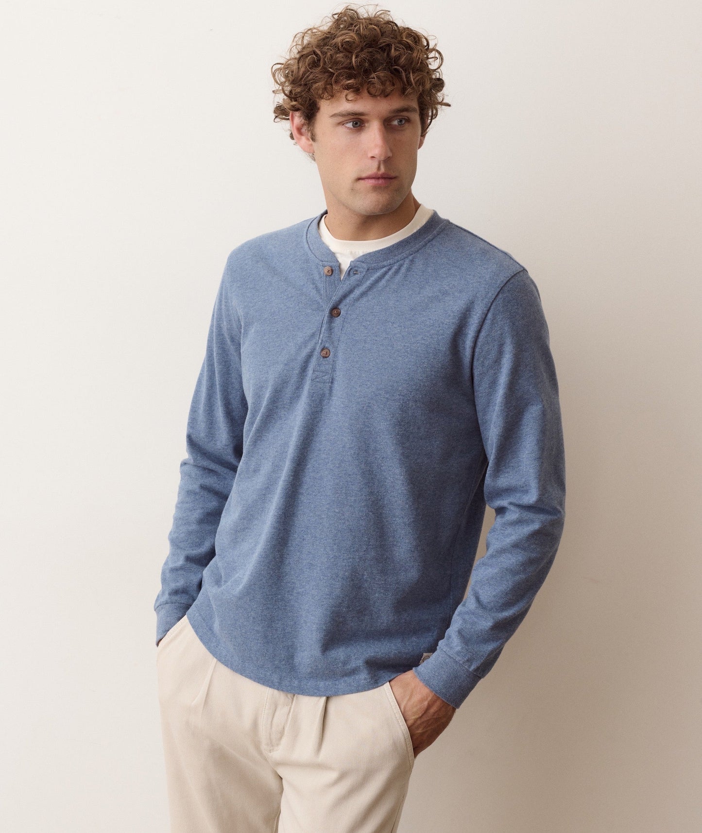 Marine Layer Luxe Jersey Henley -Blue Heather