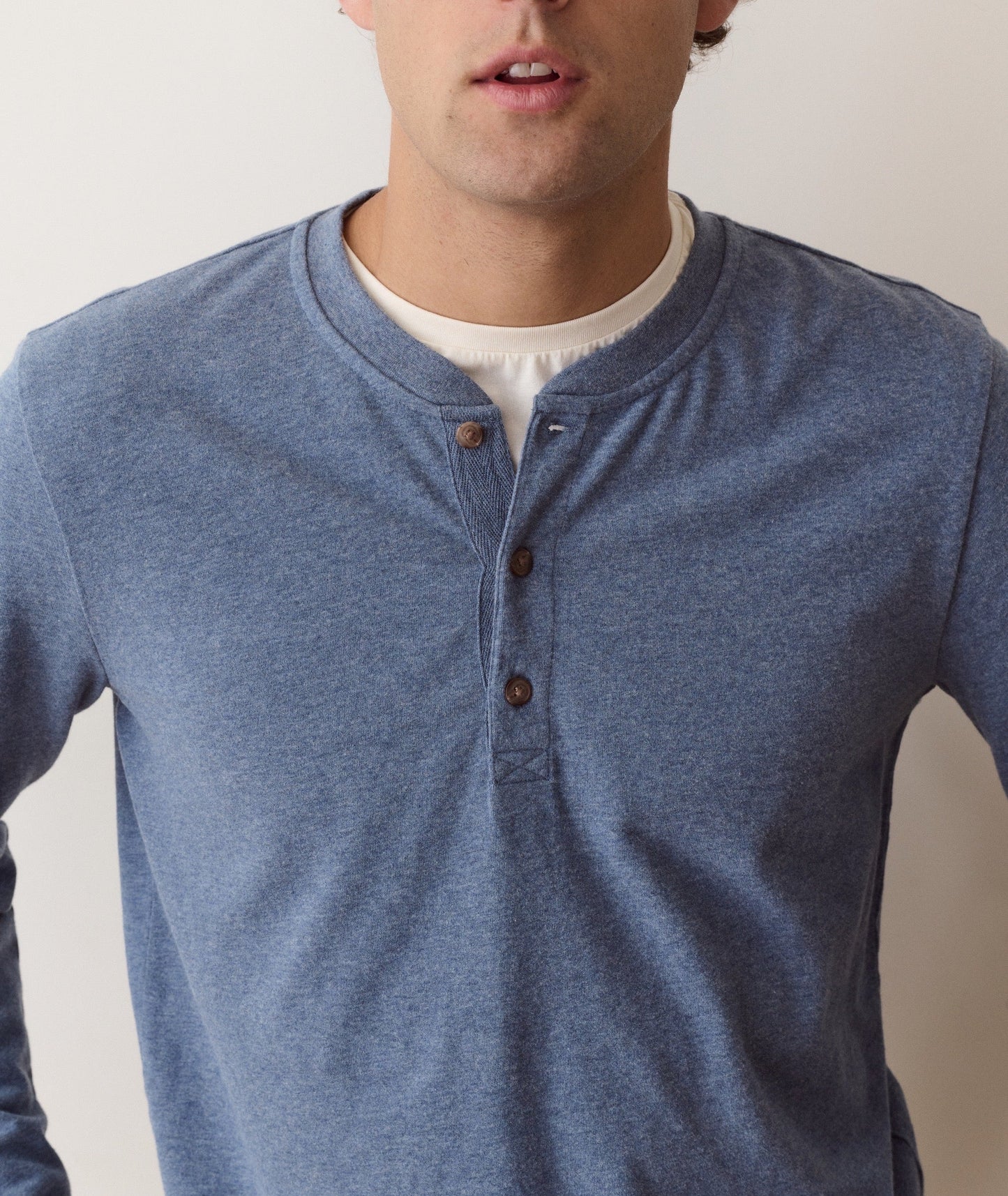 Marine Layer Luxe Jersey Henley -Blue Heather