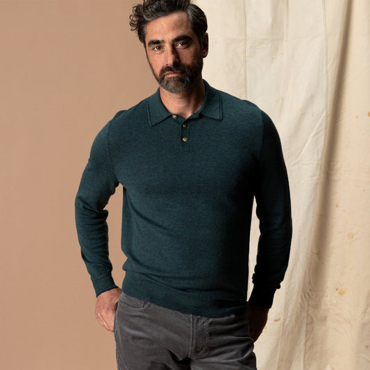 Duck Head Jonas Merino Polo Sweater- Pine Grove Heather