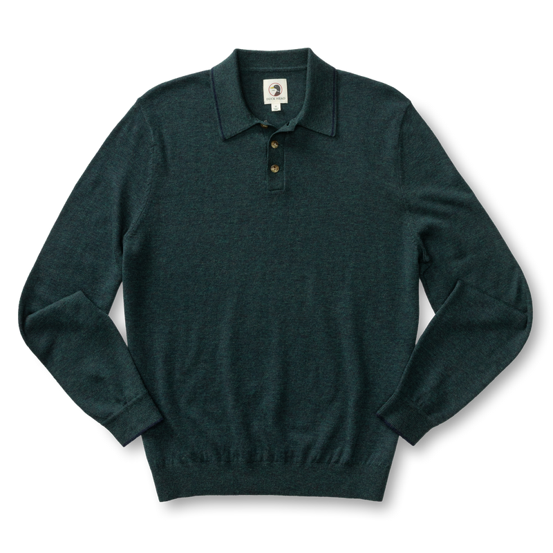 Duck Head Jonas Merino Polo Sweater- Pine Grove Heather