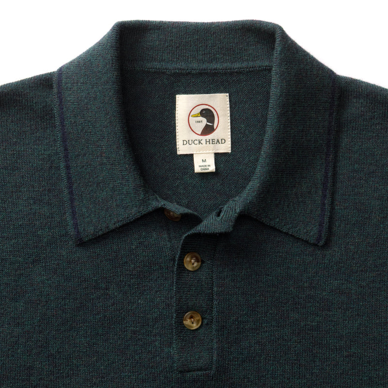 Duck Head Jonas Merino Polo Sweater- Pine Grove Heather