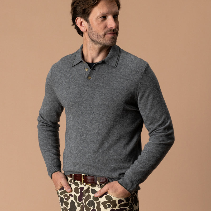 Duck Head Jonas Merino Polo Sweater-Grey