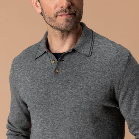 Duck Head Jonas Merino Polo Sweater-Grey