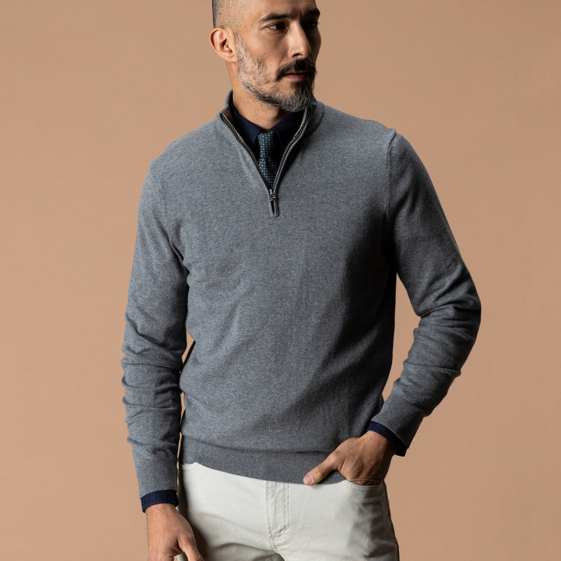 Duck Head Ridley Cotton Cashmere 1/4 Zip Sweater- Grey Heather