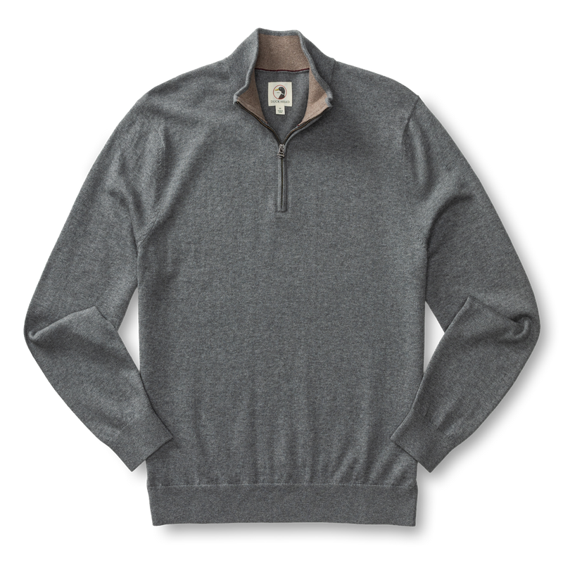 Duck Head Ridley Cotton Cashmere 1/4 Zip Sweater- Grey Heather