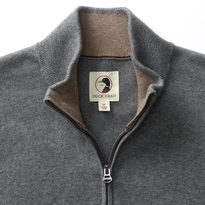 Duck Head Ridley Cotton Cashmere 1/4 Zip Sweater- Grey Heather