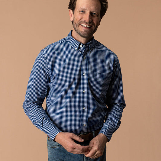 Duck Head Cotton Cashmere Poplin Sport Shirt-Navy Peony