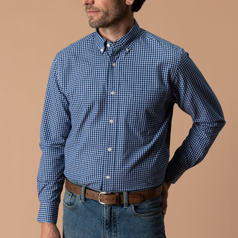 Duck Head Cotton Cashmere Poplin Sport Shirt-Navy Peony