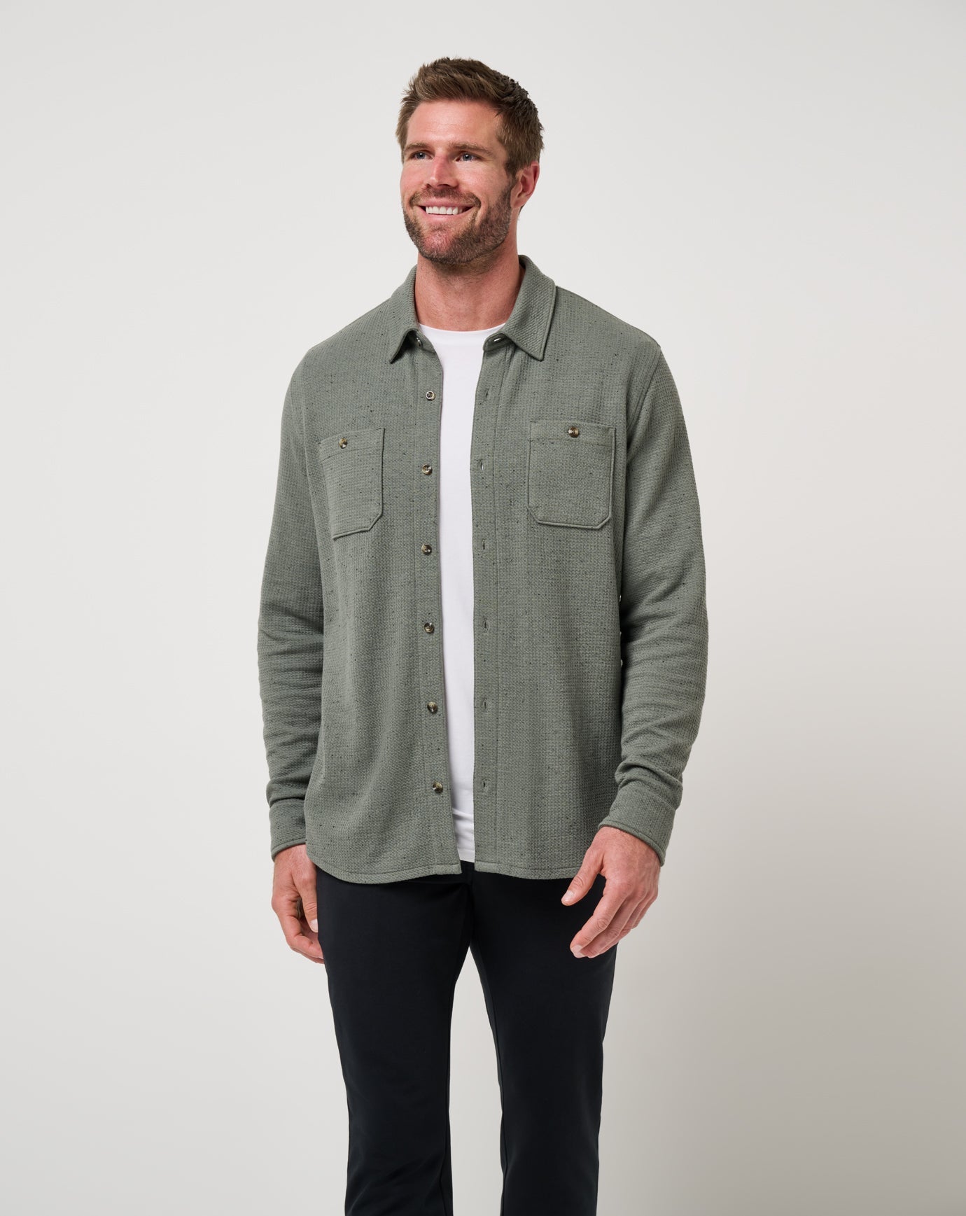 Travis Mathew Cloud Waffle Button Up Dark Olive