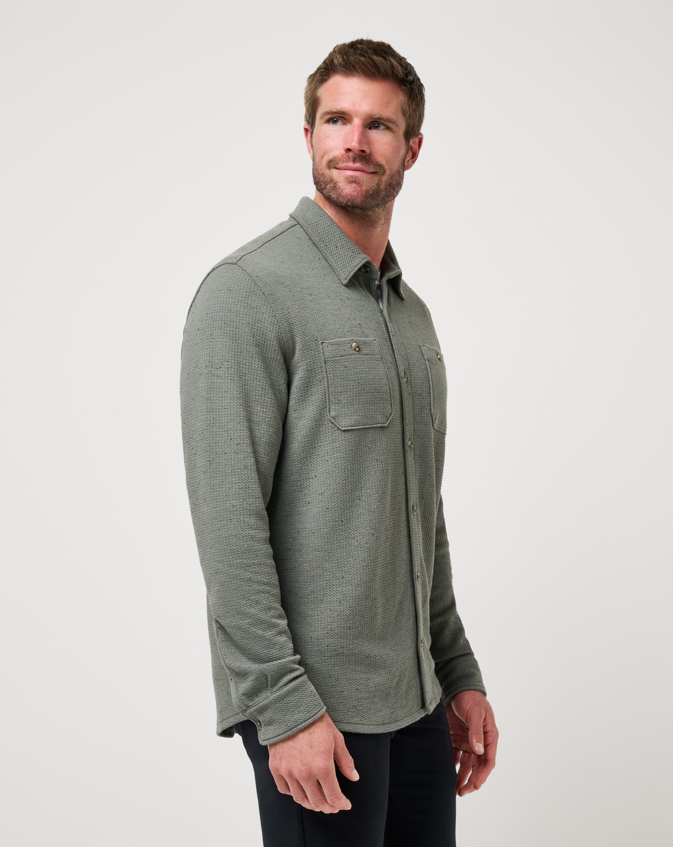 Travis Mathew Cloud Waffle Button Up Dark Olive