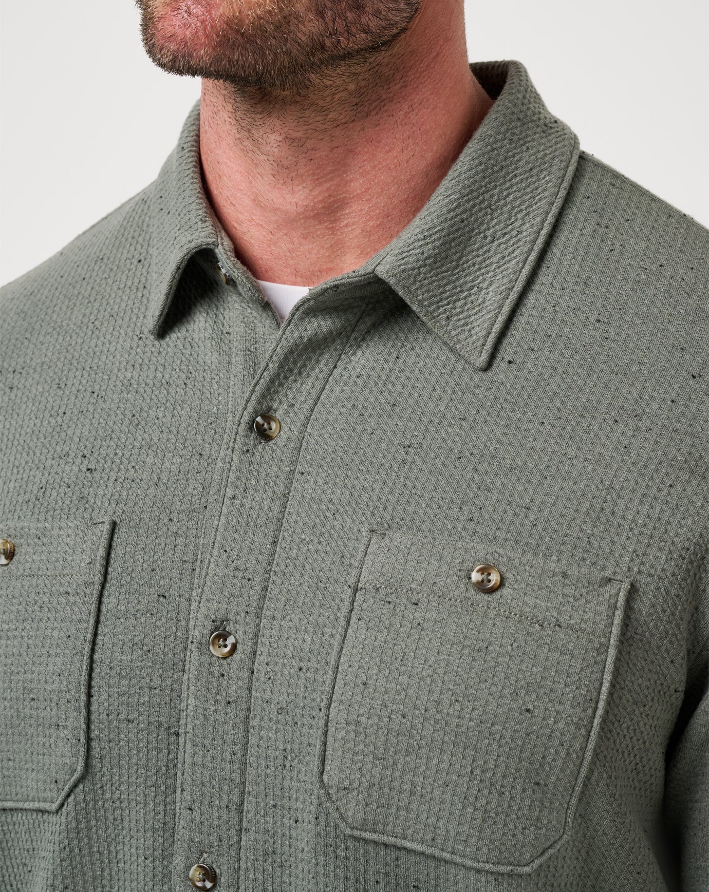 Travis Mathew Cloud Waffle Button Up Dark Olive