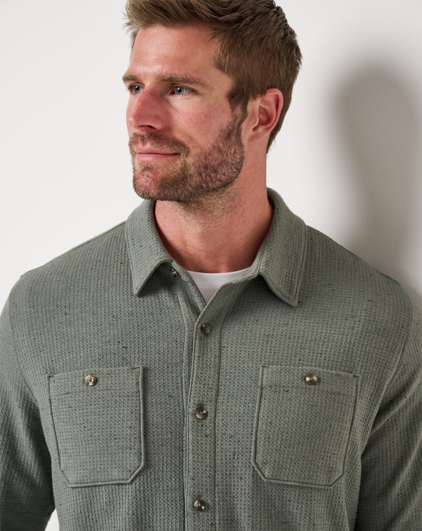 Travis Mathew Cloud Waffle Button Up Dark Olive