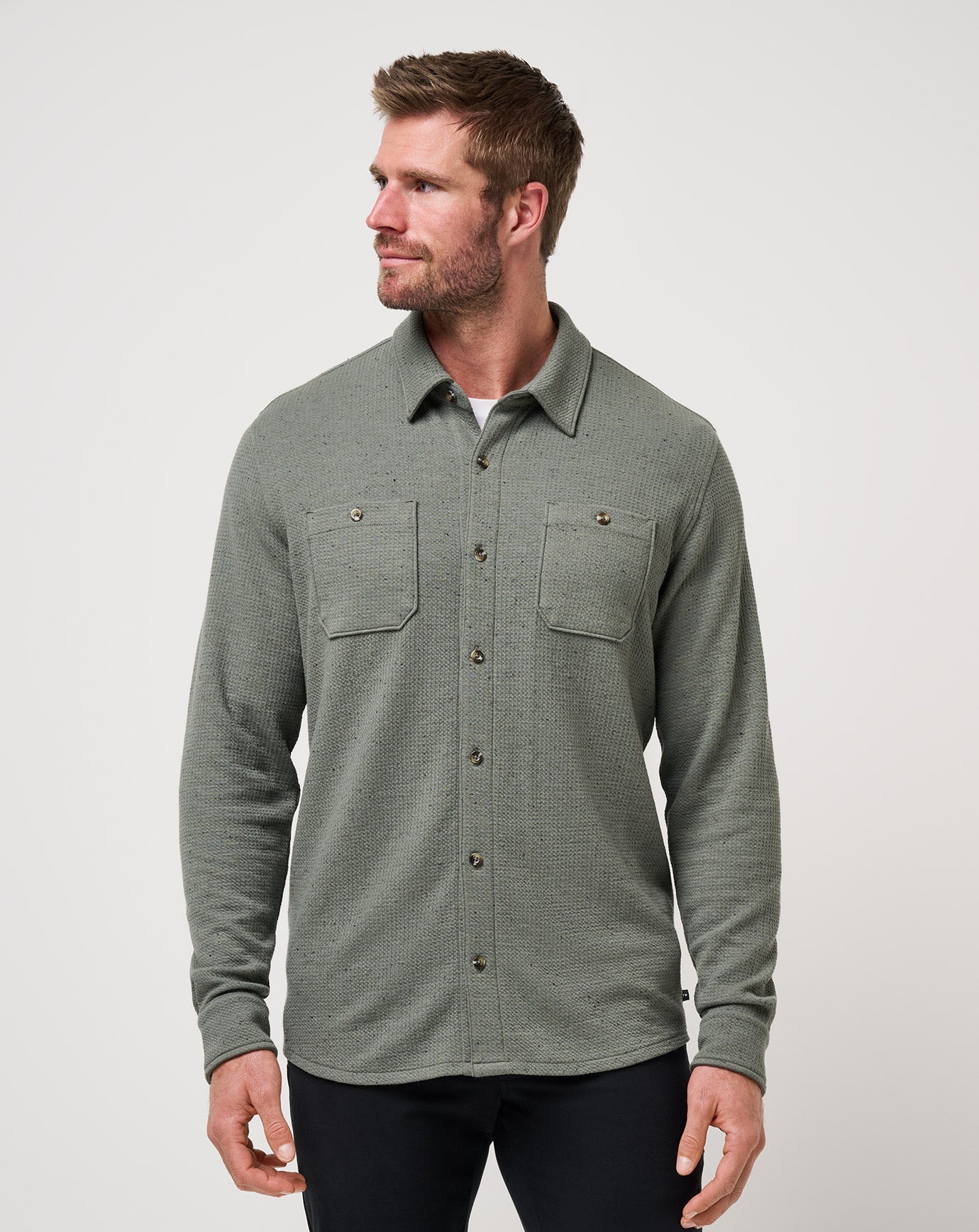 Travis Mathew Cloud Waffle Button Up Dark Olive