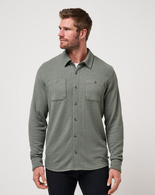 Travis Mathew Cloud Waffle Button Up Dark Olive