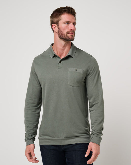 Travis Mathew December First Sweater Polo-Dark Olive