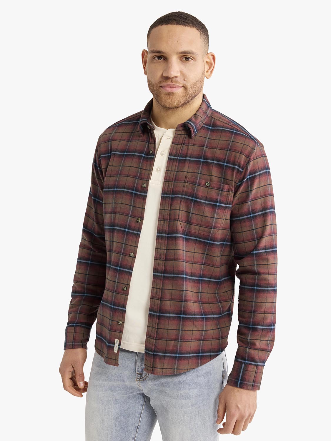 Fair Harbor Seaside Lightweight Flannel Shirt- Burgundy Plaid