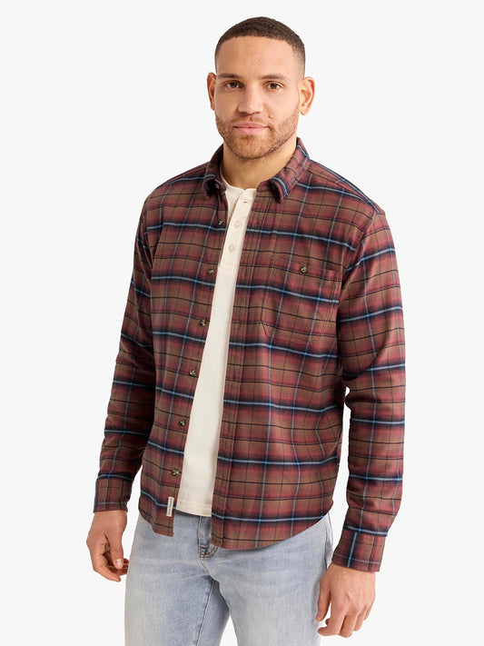 Fair Harbor Seaside Lightweight Flannel Shirt- Burgundy Plaid